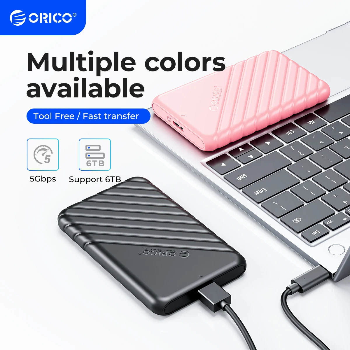 Caixa Externa para Disco Rígido ORICO de 2,5 polegadas USB 3.1 Gen 1 para SATA III, compatível com SSD e HDD de 9,5 e 7mm, sem necessidade de ferramentas, com UASP. Caixa Externa para Disco Rígido ORICO de 2,5 polegadas USB 3.1 Gen 1 para SATA III, compatível com SSD e HDD de 9,5 e 7mm, sem necessidade de ferramentas, com UASP.