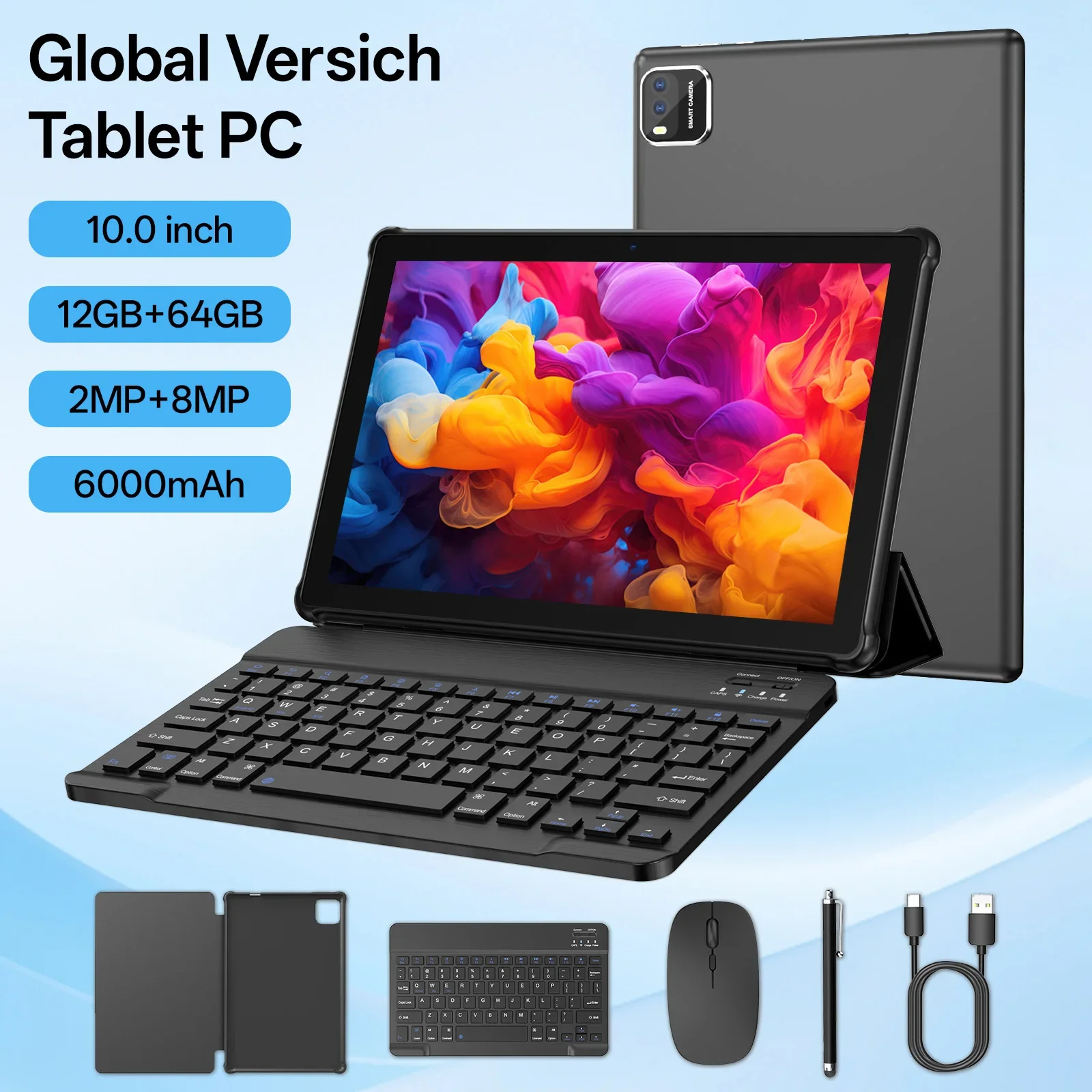 Tablet PC de 10 polegadas, Sistema Android 15, Processador Quad-Core, 12 (3+9) GB + 64GB de Armazenamento, Expansível até 1TB, Suporta WiFi 6 Tablet PC de 10 polegadas, Sistema Android 15, Processador Quad-Core, 12 (3+9) GB + 64GB de Armazenamento, Expansível até 1TB, Suporta WiFi 6