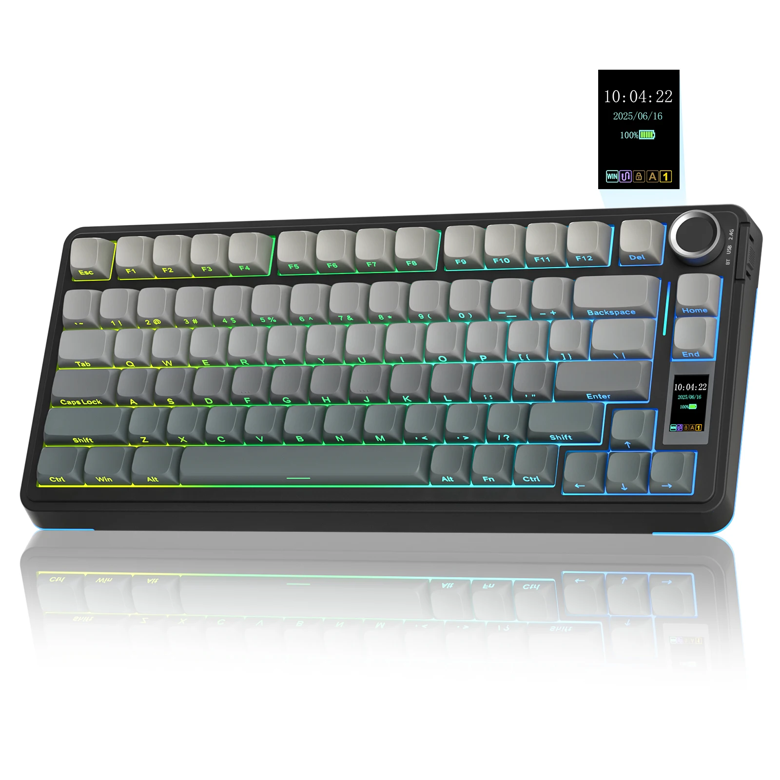 Teclado Gamer AULA S75Pro 75% com Luz RGB e Tela TFT, Teclado Mecânico Hot-Swappable para Jogos e Escritório