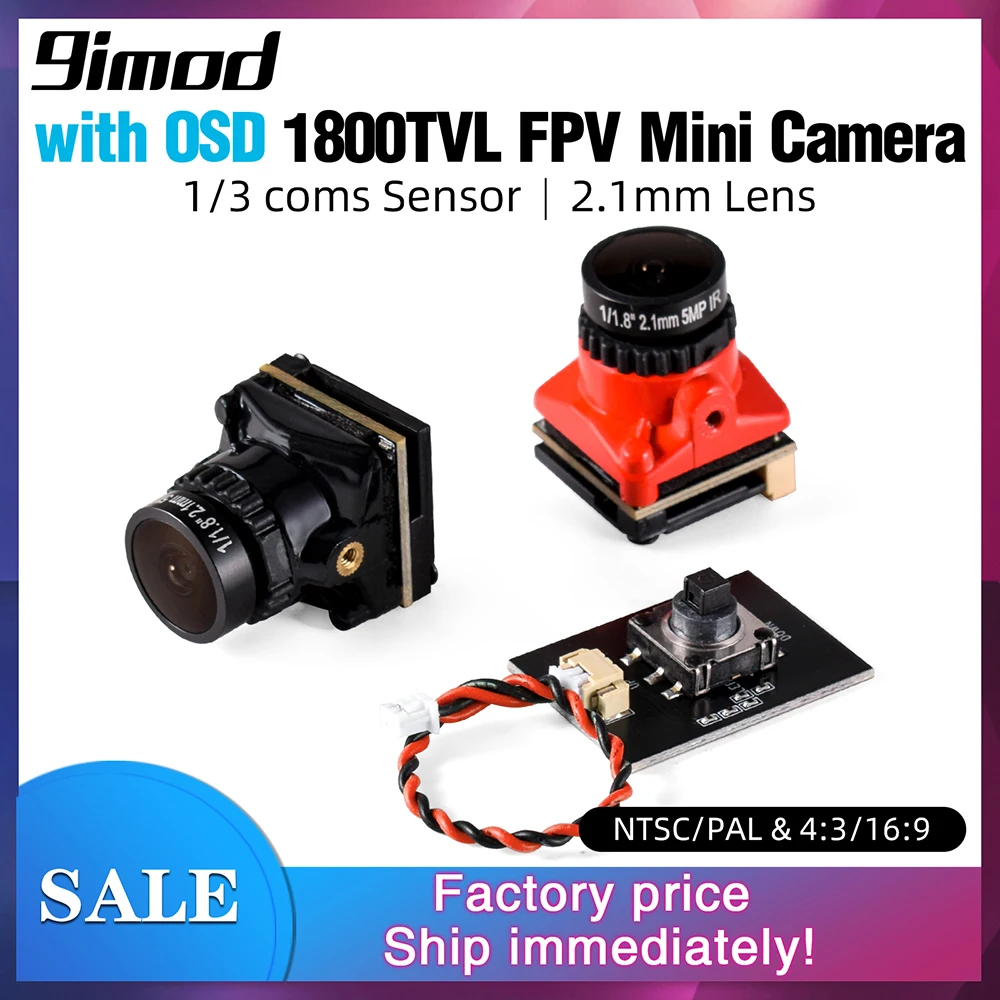 Câmera FPV 1800TVL 5MP 2.1mm 1/8 polegada Sensor Starlight 5V-40V NTSC/PAL com OSD Interno para Peças DIY de Drone de Corrida RC FPV
