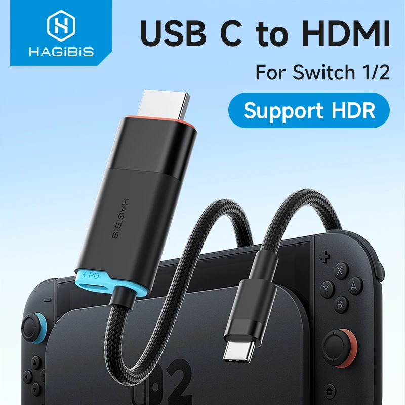 Dock de TV Portátil Hagibis para Switch/Switch2/OLED, Adaptador de Cabo USB C para HDMI 4K@60Hz, Fonte de Alimentação de 100W para Laptops ROG Ally