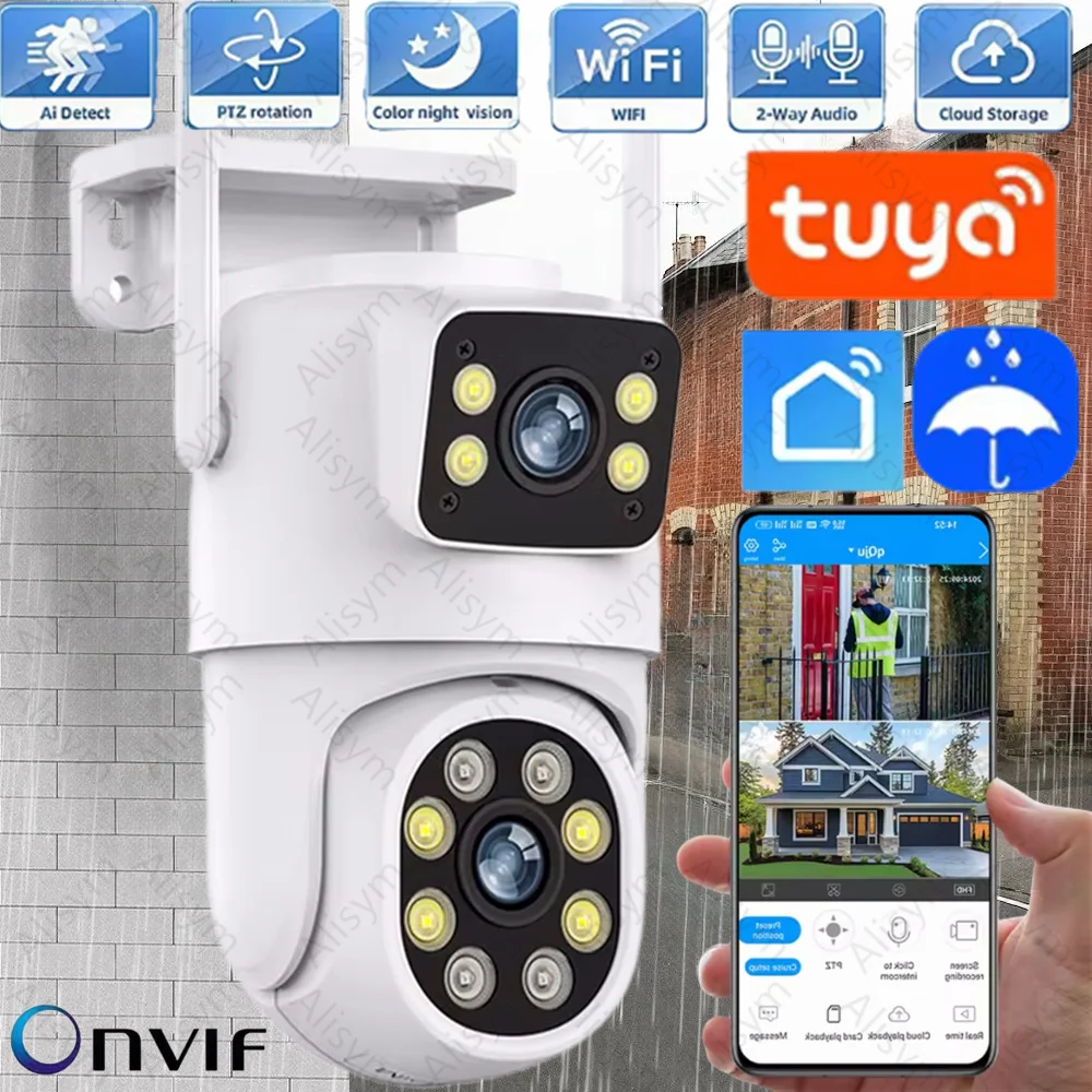 Câmera WIFI Tuya 5K 10MP com Lente Dupla, Tela Dupla, Rastreamento Automático de Pessoas com IA, Câmera PTZ para Vigilância de Segurança Externa em Vídeo Full HD Câmera WIFI Tuya 5K 10MP com Lente Dupla, Tela Dupla, Rastreamento Automático de Pessoas com IA, Câmera PTZ para Vigilância de Segurança Externa em Vídeo Full HD