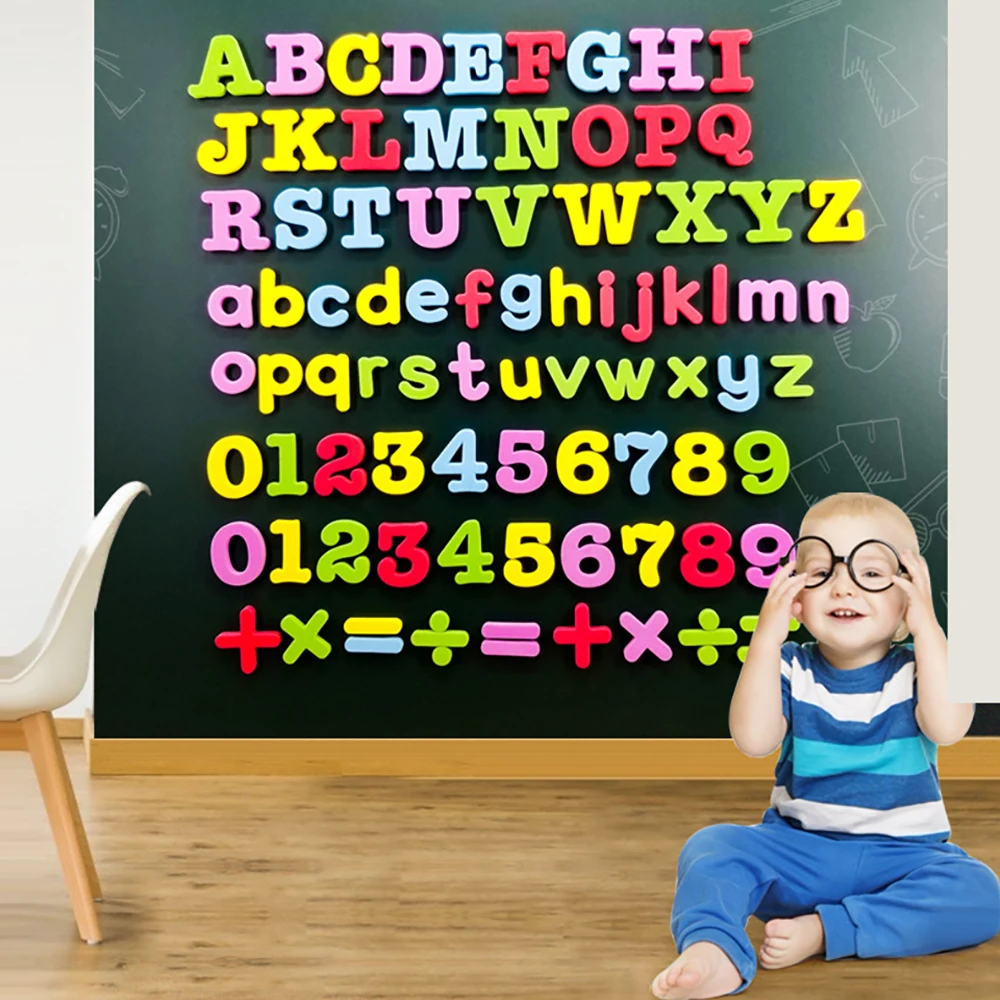 Letras magnéticas números alfabeto abc 123 ímãs de geladeira plástico educacional pré-escolar aprendizagem brinquedo conjunto maiúsculo minúsculo matemática