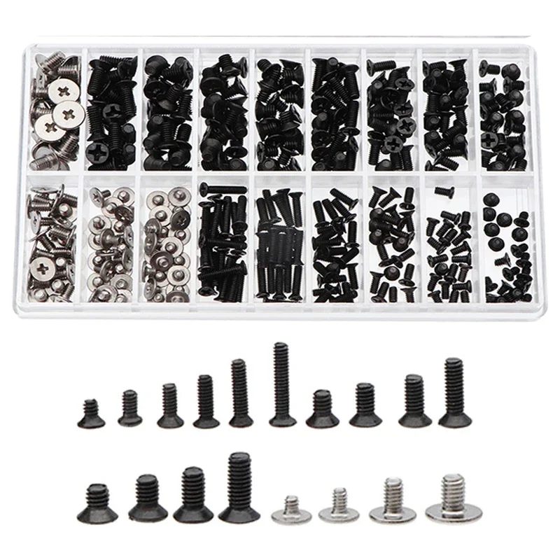 360 peças kit de substituição de parafusos de cabeça plana m2 m2.5 m3 parafusos de máquina para laptops e laptops dell sony ibm hp lenovo