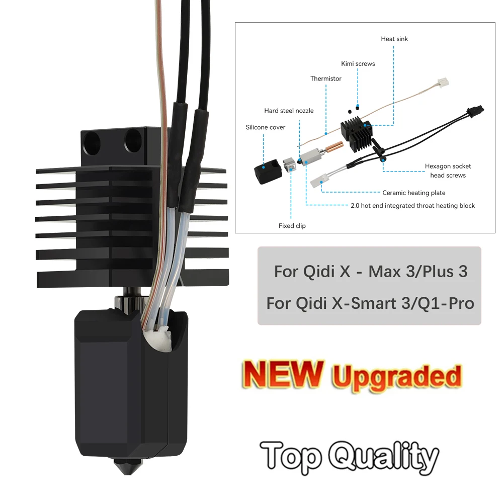 Kit hotend atualizado para qidi x plus 3/x max3/x smart3/q1 pro cabeça de impressão de haste de aquecimento de cerâmica de extremidade quente para impressora 3d qidi