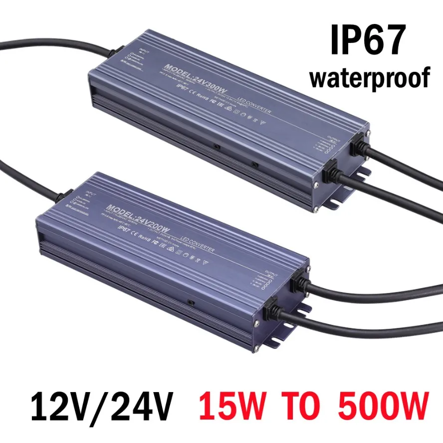 Transformadores AC DC à prova d'água 220V a 12V 24V Fonte de alimentação de comutação 200W 300W 400W 500W para iluminação doméstica Faixa de luz com escurecimento