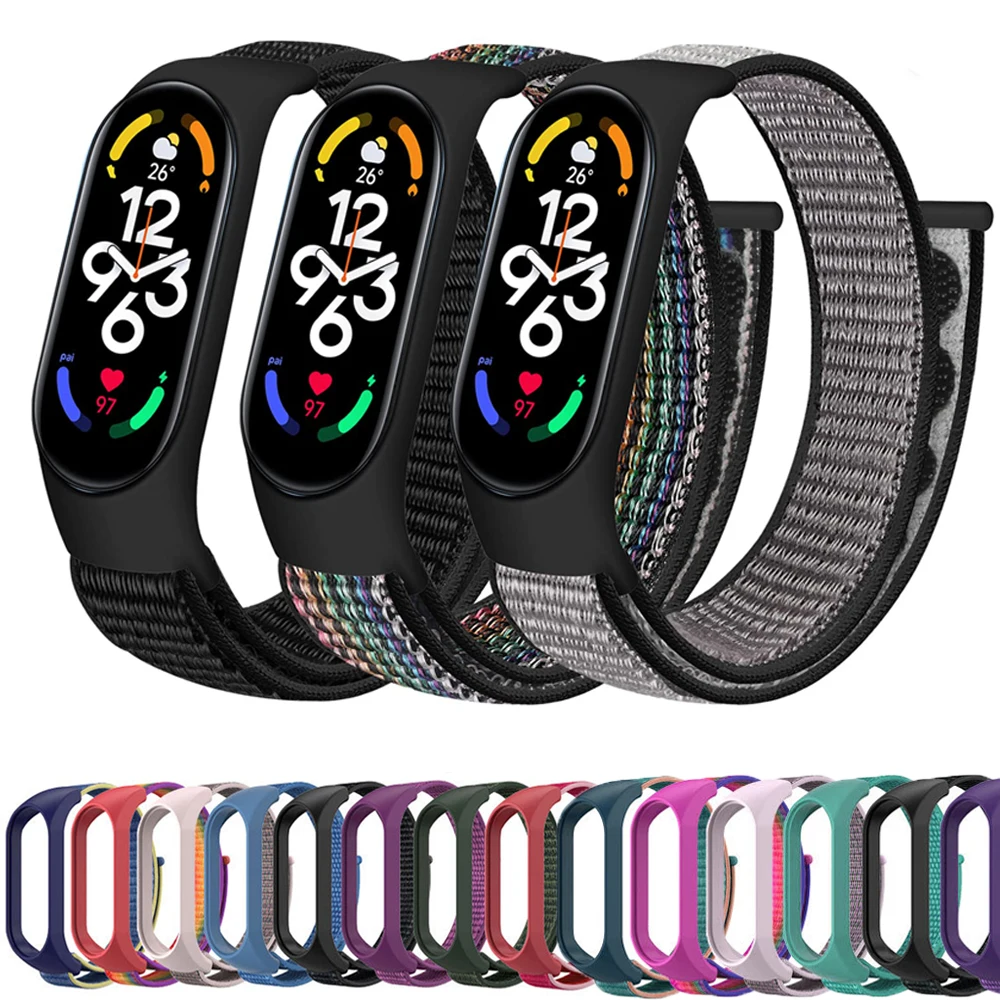 Nylon Loop para Xiaomi Mi Band, Pulseira Smartwatch, Pulseira Sport, Correia de Substituição, Banda Inteligente, 7, 6, 5, 4, 3