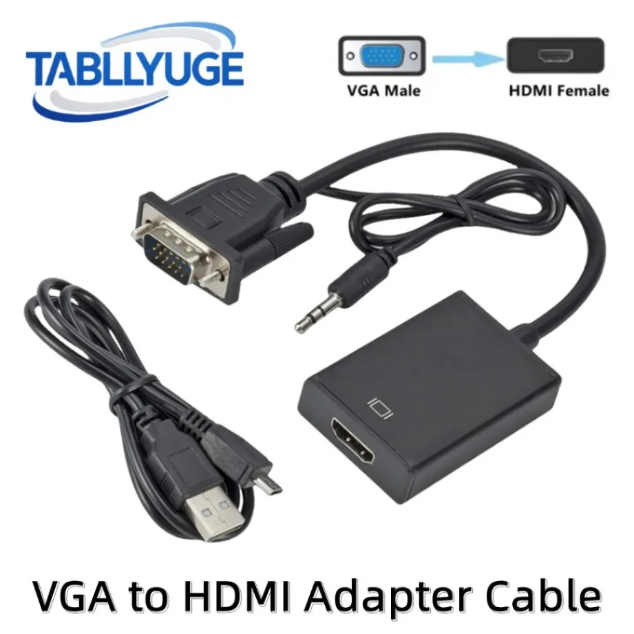 Adaptador conversor compatível com vga para hdmi, cabo de áudio e vídeo de 3.5mm, entrada vga, saída hdmi para computador, laptop, projetor de tv Adaptador conversor compatível com vga para hdmi, cabo de áudio e vídeo de 3.5mm, entrada vga, saída hdmi para computador, laptop, projetor de tv
