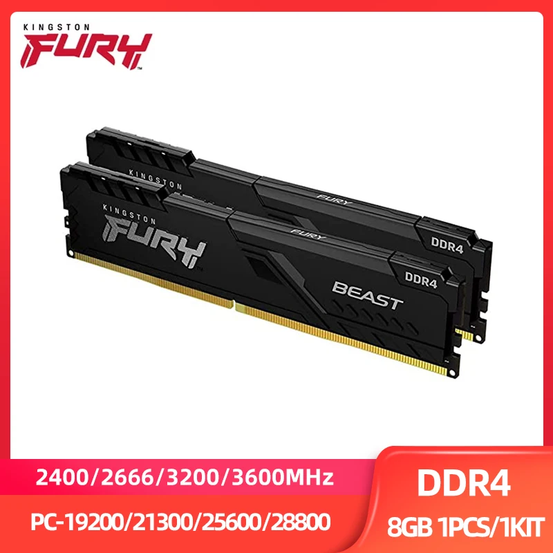 Kingston FURY Beast RAM DDR4 8GB 2400MHz 2666MHz 3200MHz 3600MHz Desktop AMD Intel CPU Placa-mãe RAM