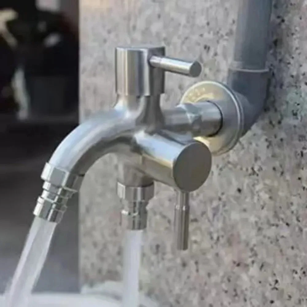 Torneira de Saída Dupla, 1 unidade, Torneira Multifuncional de Aço Inoxidável 304 para Máquina de Lavar Roupa e Pia de Lavanderia Doméstica