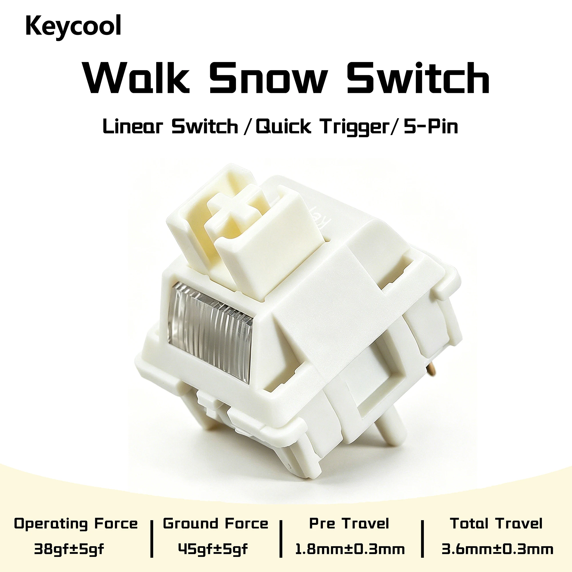 Keycool Walk Snow Switch Branco 38gf 5 Pinos Linear Creamy Switches HIFI para Teclado Mecânico Gamer DIY 60% Personalizado POM Pré-Lubrificado Keycool Walk Snow Switch Branco 38gf 5 Pinos Linear Creamy Switches HIFI para Teclado Mecânico Gamer DIY 60% Personalizado POM Pré-Lubrificado