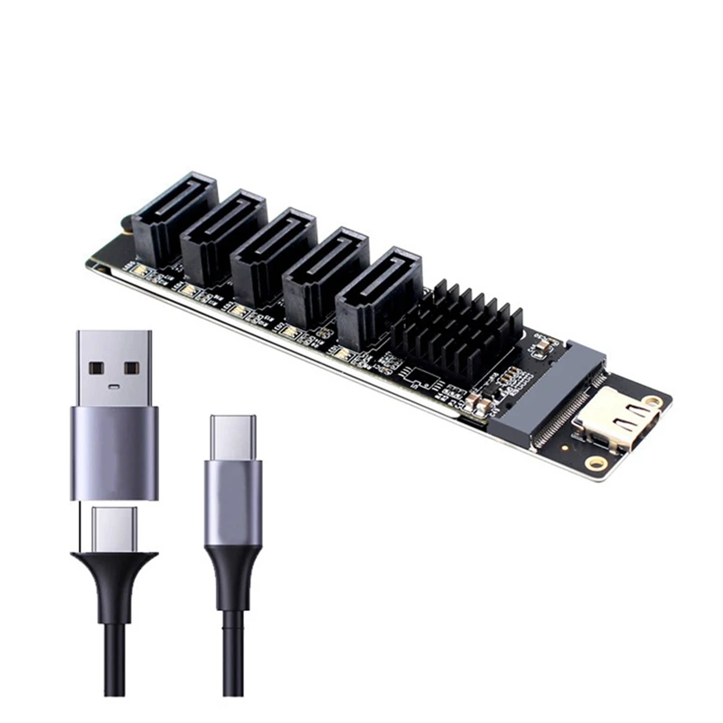 USB tipo C para adaptador SATA 3.0, cartão conversor, 5 portas, 6Gbps, USB10G, JM575, JMS580 para SATA, SSD, HDD Expansão