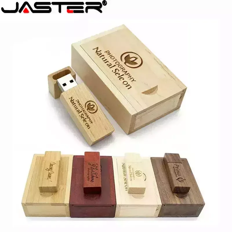 Pen Drive USB 2.0 JASTER 128GB, Pen Drive de Madeira 64GB 32GB, Pen Drive de Alta Velocidade com Logotipo Personalizado Grátis 16GB, Presente Criativo USB