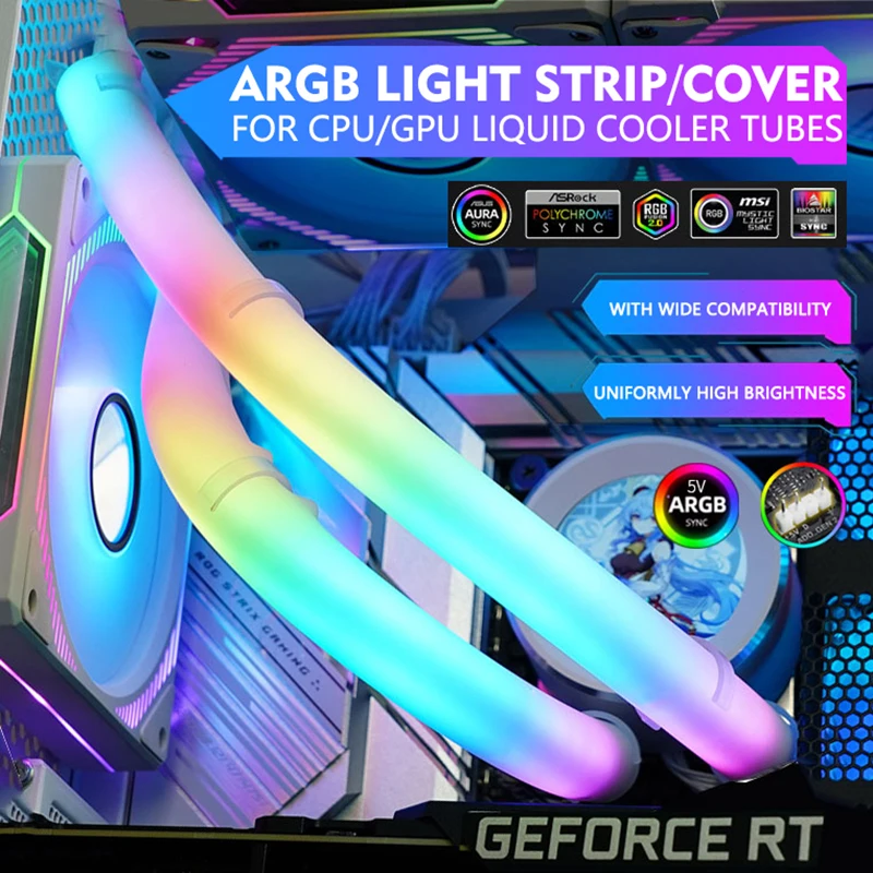 Jumpeak flexível 5v argb led tubo de néon luz tira capa manga para jogos pc ai 120 240 360 cpu água líquido refrigerador modding