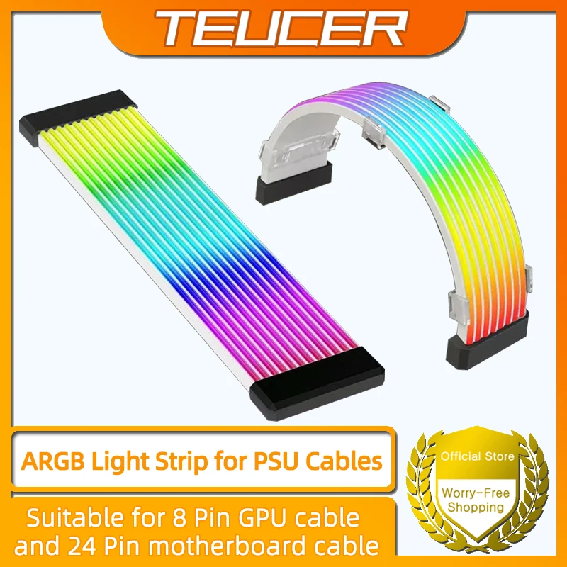 Faixa de luz rgb para pc, adequada para fonte de alimentação de computador, atx 24 pinos, gpu, cabos de placa de vídeo e capa para 6 pinos 8 pinos 12 pinos 16 pinos 24 pinos