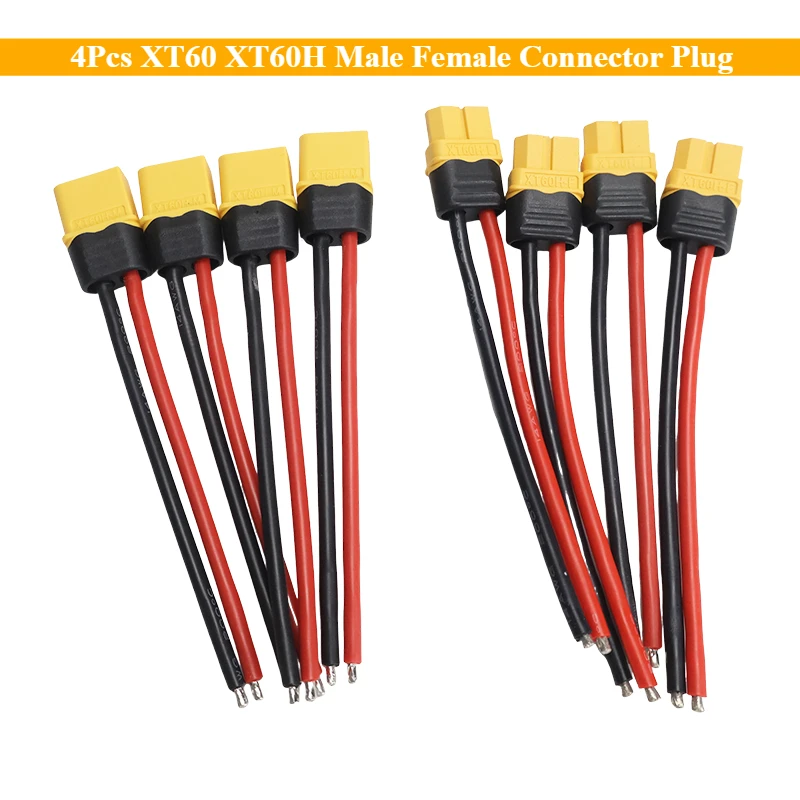 4 pces xt60 xt60h macho fêmea conector plug com 14 awg cabo de extensão de fio de silicone macio para rc lipo bateria fpv drone expandir