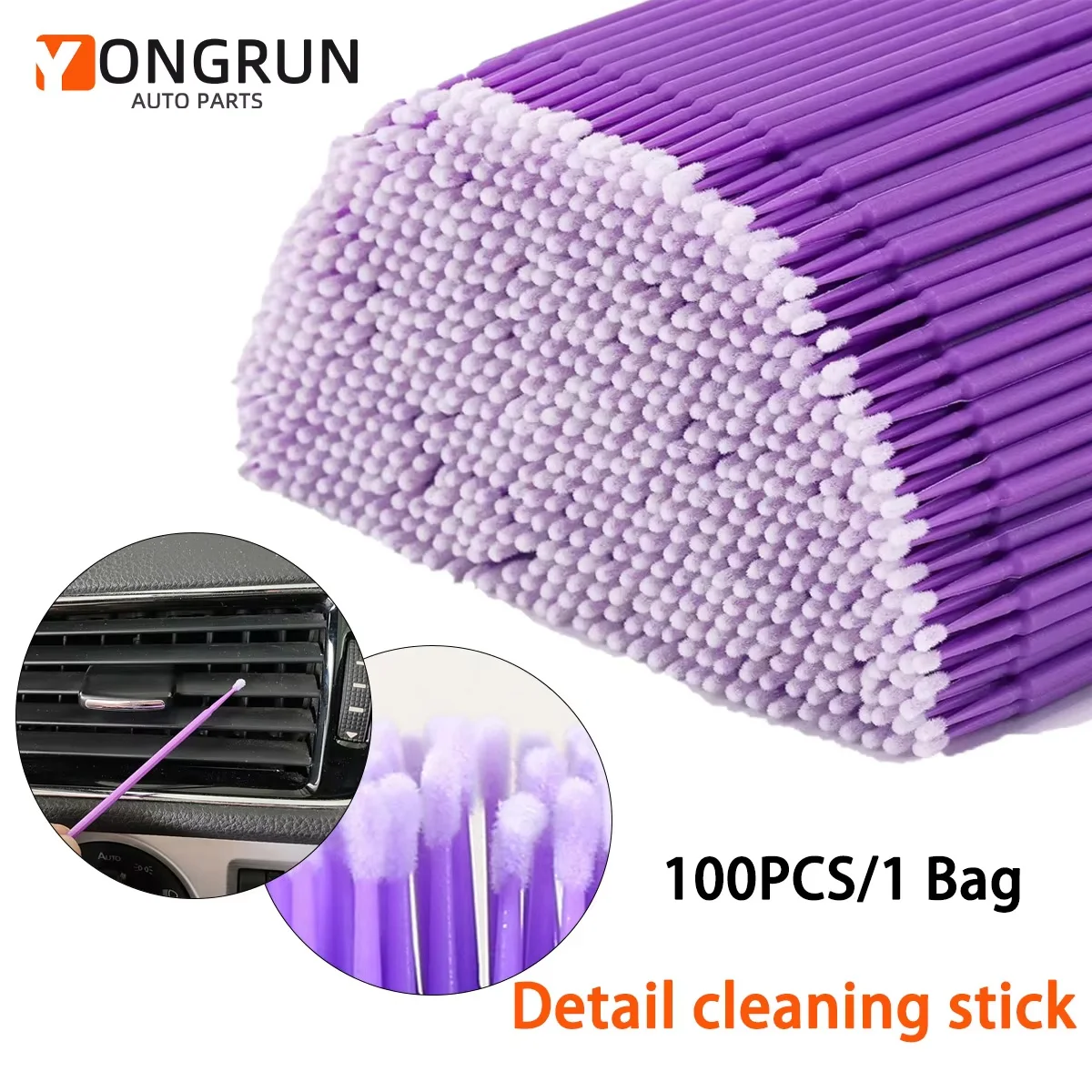 Escova de limpeza multifuncional YONGRUN de algodão superfino é adequada para limpar fones de ouvido e remover delineador no carro.