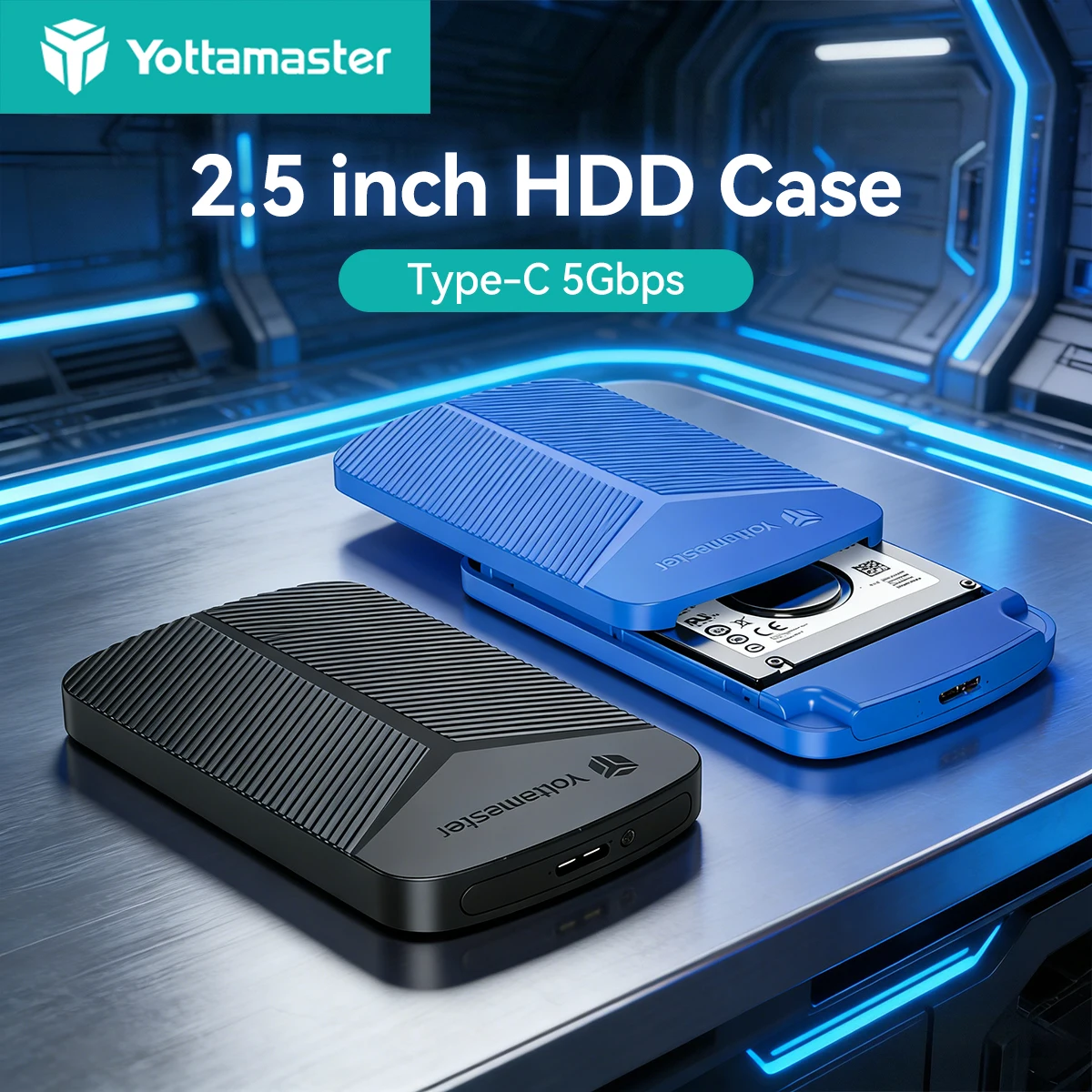 Case para HDD Yottamaster de 2,5 polegadas, Case para Disco Rígido SATA para USB3.0, Caixa Externa para HDD, Suporta 4TB para PC e Laptop