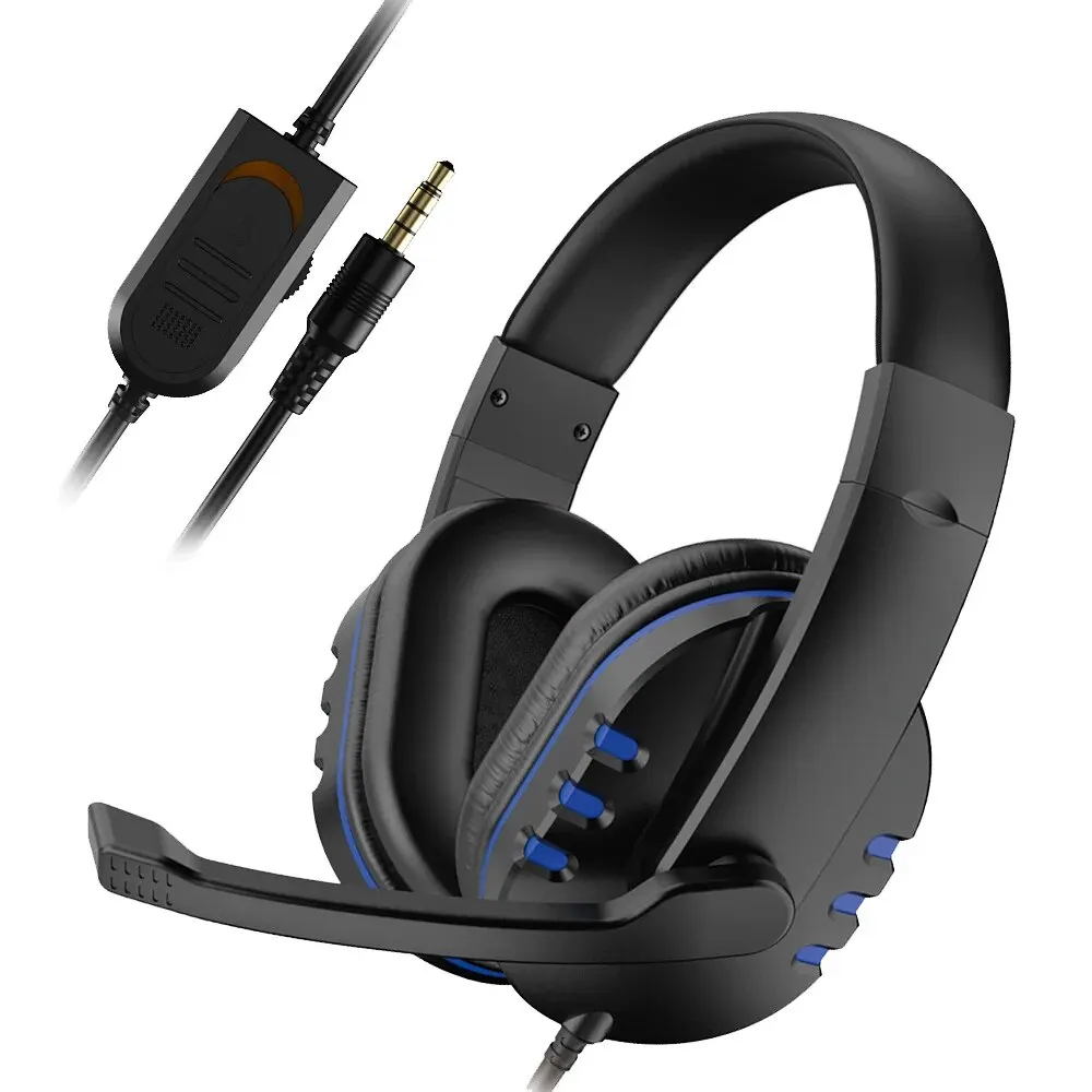 Headset Gaming Wired com Microfone Fones de Música para PS4, Play Station 4, Jogo, PC, Chat, Computador, 3.5mm
