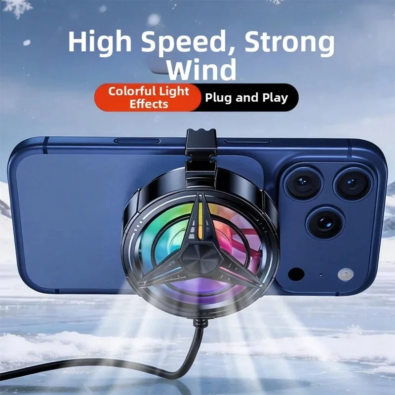Ventoinha de refrigeração para telemóvel, ideal para jogos, com entrada de energia USB, regulação inteligente da temperatura e luzes LED RGB para uma experiência de jogo envolvente. Novo.