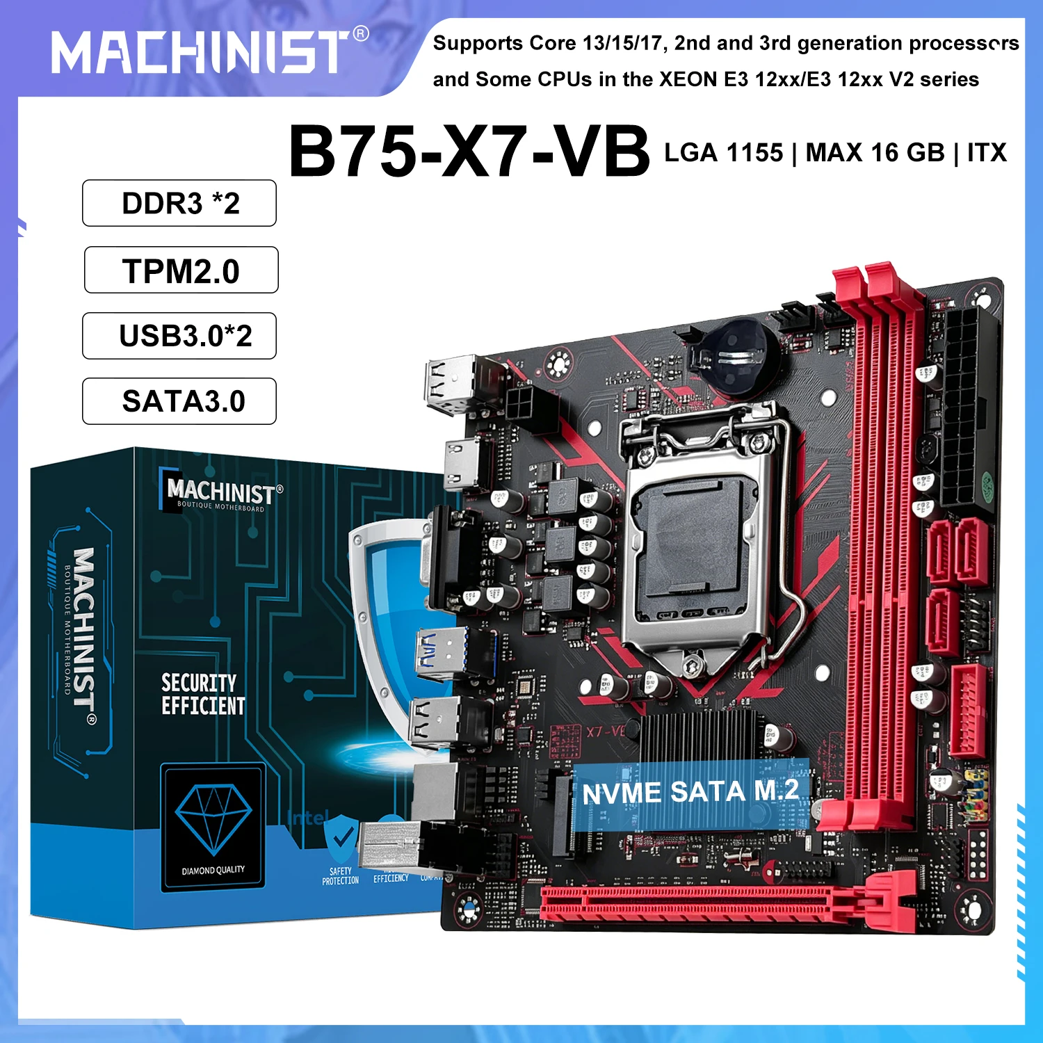Placa-mãe MACHINIST B75 X7 VB LGA1155 com Suporte a Dual Channel DDR3 RAM para Processadores Core I3/I5/I7 de 2ª/3ª Geração para Computadores Gamer USB3.0 SATA3.0 Placa-mãe MACHINIST B75 X7 VB LGA1155 com Suporte a Dual Channel DDR3 RAM para Processadores Core I3/I5/I7 de 2ª/3ª Geração para Computadores Gamer USB3.0 SATA3.0