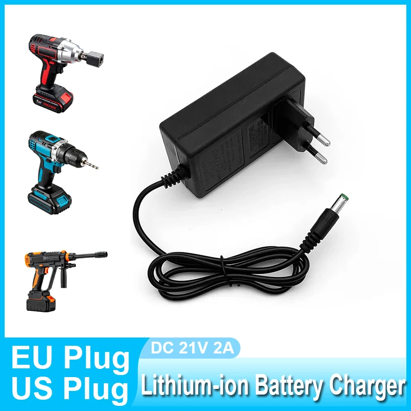 Fonte de alimentação dc 21v 2a com plugue ue AC100-240V carregador de bateria de lítio para furadeiras elétricas, pistolas de água elétricas para bateria makita
