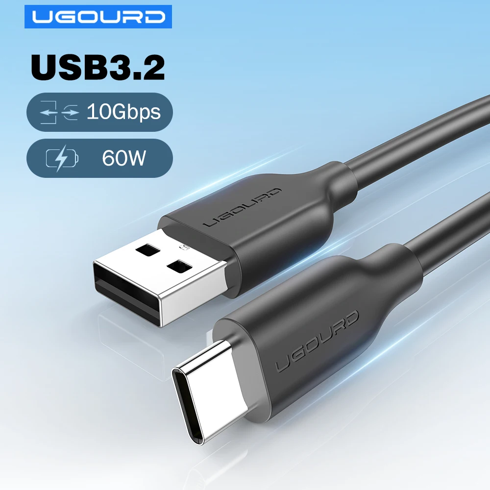 Ugourd usb3.2 10gbps cabo usb 3.0/3.1/3.2 otg cabo usb a para usb tipo c transferência de dados ssd cabo de disco rígido 3a 60w qc 3.0