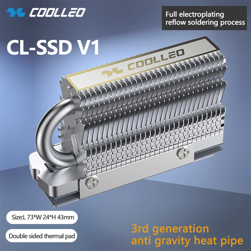 Cooleo CL-SSD v1 m.2 2280 ssd nvme dissipador de calor de estado sólido radiador totalmente galvanizado refluxo soldagem aghp heatpipe refrigerador