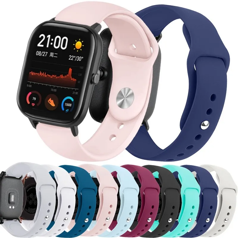 Pulseira de Silicone de 20mm/22mm para Amazfit GTS 3/2/2e/GTS2 Mini/GTR 42mm/47mm/GTR 3/3 Pro/2/2e, Pulseira para Relógio Esportivo Amazfit Bip 6