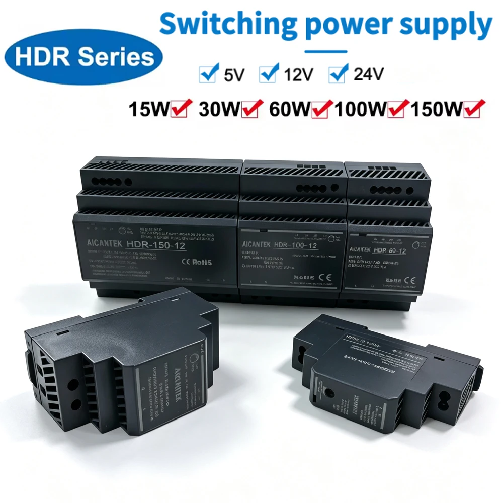 Fonte de Alimentação Chaveada HDR-15/30/60/100/150W 5V/12V/24V Tipo HDR para Trilho DIN, Fonte de Alimentação Chaveada AC para DC para LED Fonte de Alimentação Chaveada HDR-15/30/60/100/150W 5V/12V/24V Tipo HDR para Trilho DIN, Fonte de Alimentação Chaveada AC para DC para LED