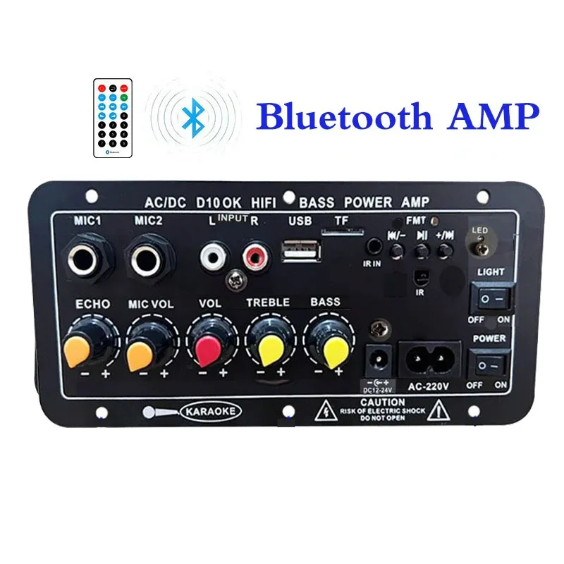 Placa amplificadora de áudio 30-120w, suporte para microfone duplo, bluetooth, amplificador subwoof para alto-falante 4ohm, 12v, 24v, 110v, 220v