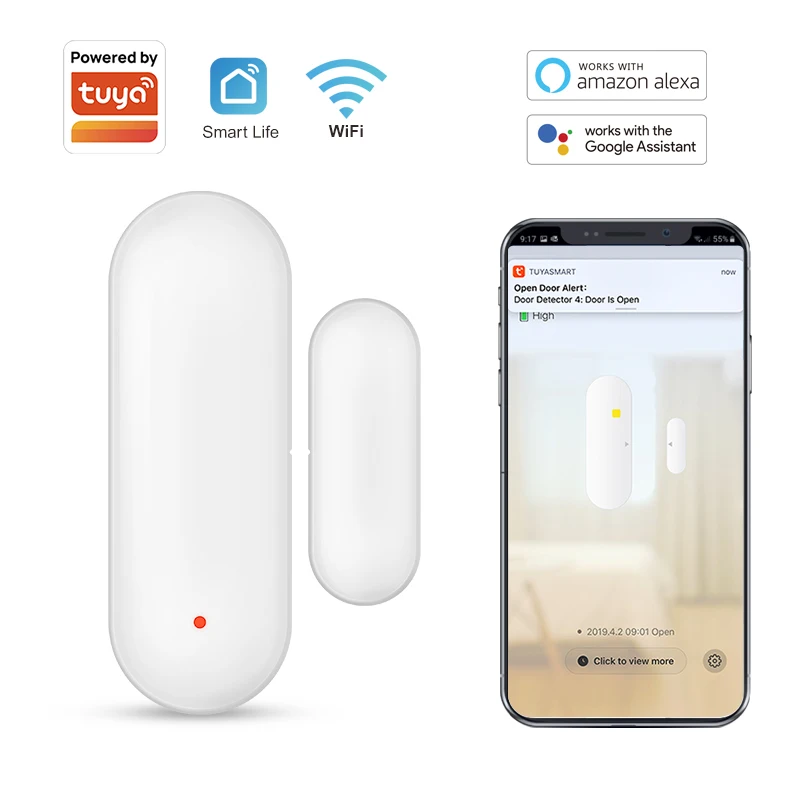 Tuya-Sensor inteligente de porta WiFi, abrir e fechar detector, notificação de controle, aplicativo Smartlife, compatível com Alexa, Google Home