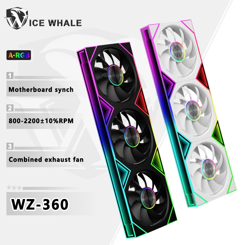 Ventilador de Gabinete ICE Whale WZ-120/240/360 ARGB com Sincronização de Placa-Mãe e Estrutura Combinada para Exaustão a Frio