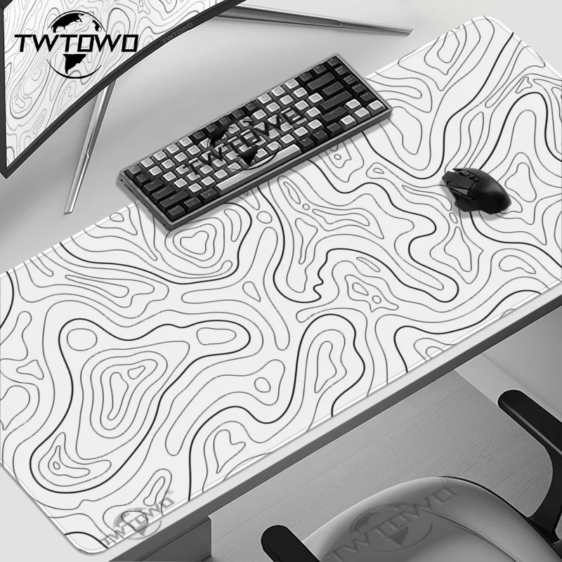 Mouse pad gaming preto e branco linhas de contorno impressão demanda grande hd mousepad xxl playmat macio tapete portátil mouse esteiras