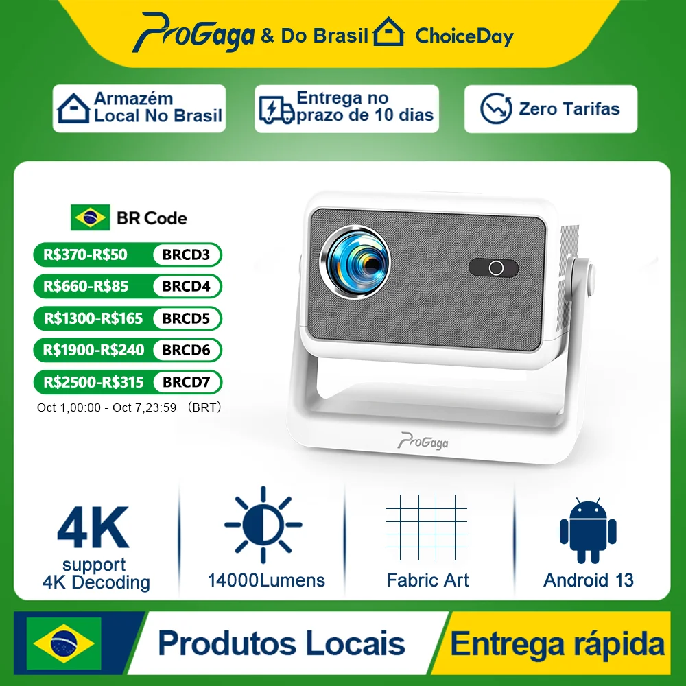 PROGAGA PG370 MAX Projetor Full HD 1080P para Filmes, Projetor WiFi Android, Smart TV, Home Theater, 700ANSI, Projetor de Vídeo Portátil
