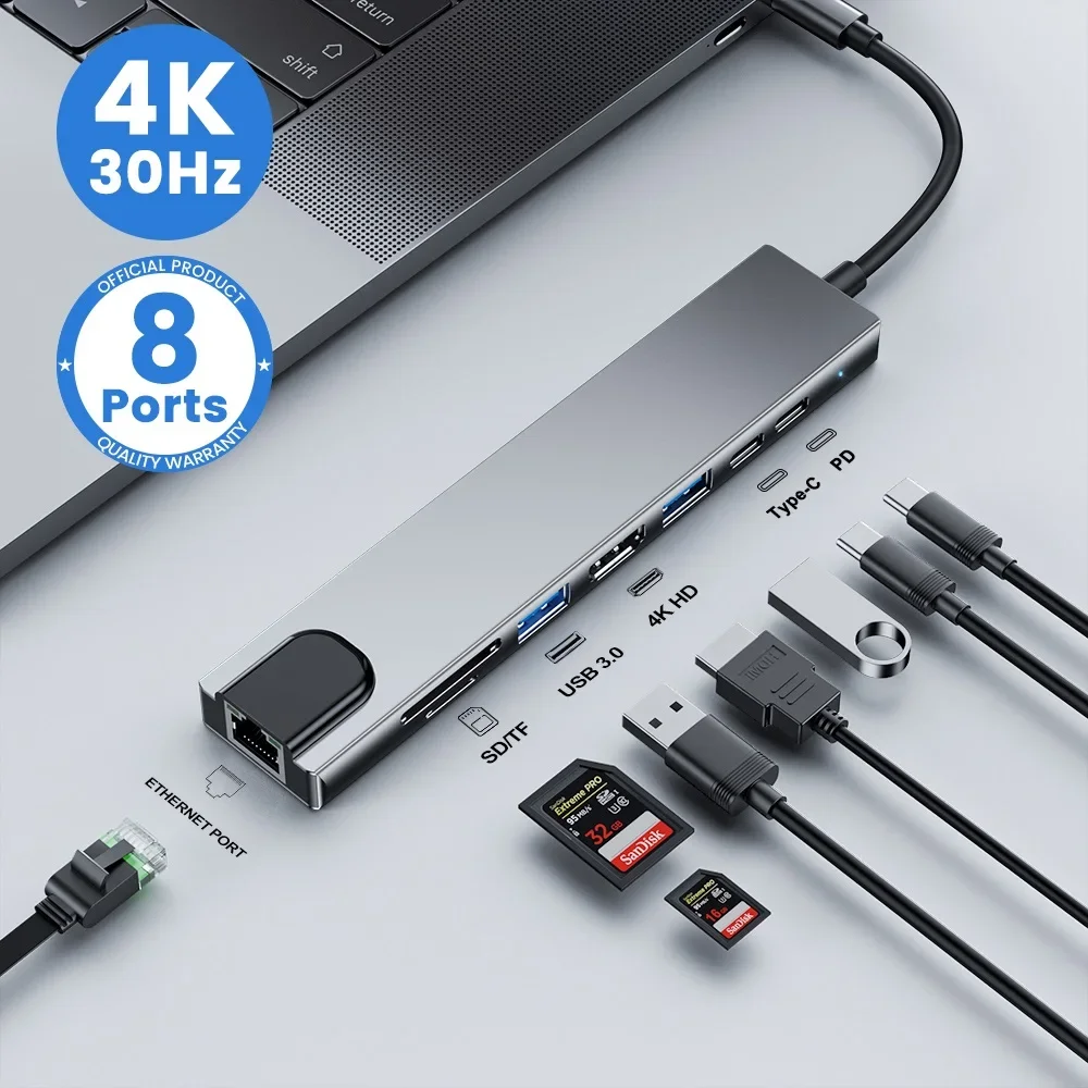 Usb c hub 8in1 7in2 7in1 tipo c 3.1 para 4k adaptador hdmi com leitor de cartão rj45 sd/tf pd carga rápida para macbook notebook portátil Usb c hub 8in1 7in2 7in1 tipo c 3.1 para 4k adaptador hdmi com leitor de cartão rj45 sd/tf pd carga rápida para macbook notebook portátil