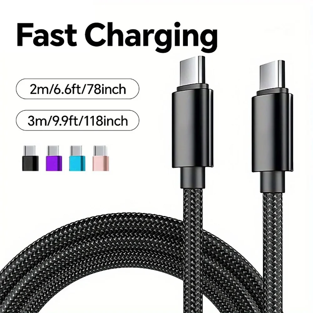 Cabo de Dados USB C para Tipo C de Carregamento Rápido 66W 5A com Trança de Nylon 1M 2M 3M para iPhone 15 16 17 Pro Max Samsung S24 OPPO Xiaomi USB C