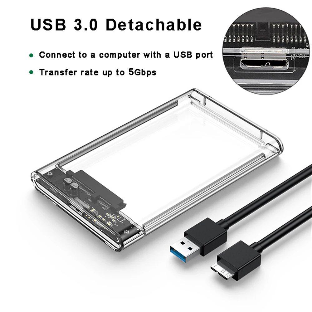 Caixa Externa para HDD USB 3.0 de 2,5 polegadas SATA SSD com Velocidade de Transferência de 5Gbps, Caixa de Disco Rígido Externa Móvel com Cabo Caixa Externa para HDD USB 3.0 de 2,5 polegadas SATA SSD com Velocidade de Transferência de 5Gbps, Caixa de Disco Rígido Externa Móvel com Cabo