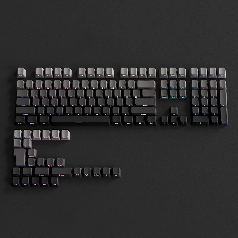 OEM Perfil Gradiente Lado Impresso Brilho Através Keycaps PBT Double Shot Keycap Para Teclado Mecânico Gamer Preto Cinza Key Caps