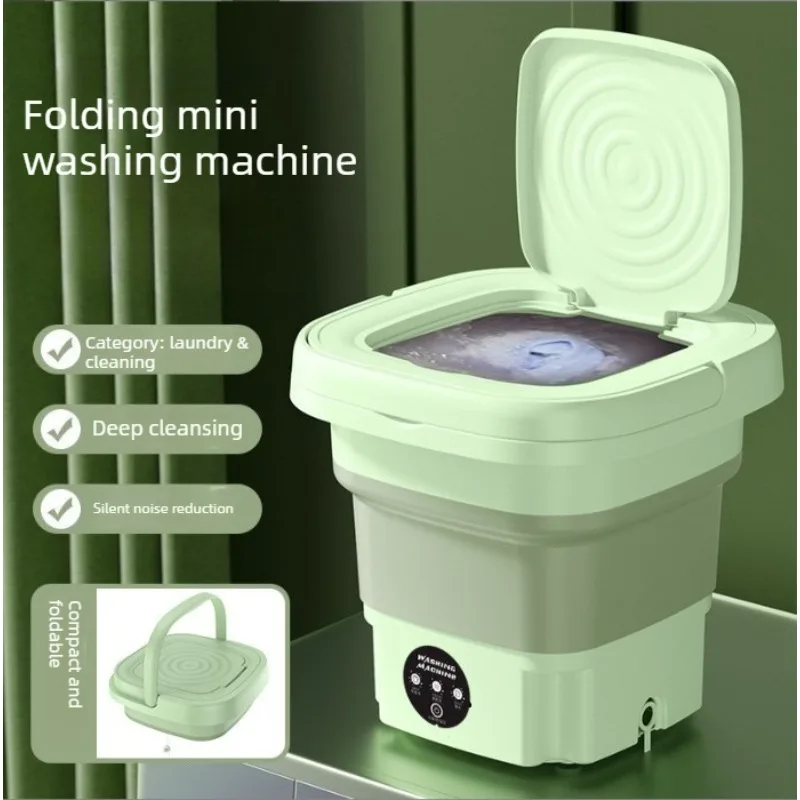 Máquina de lavar roupa dobrável pequena para uso doméstico, ideal para dormitórios estudantis, para lavar roupas íntimas e meias, mini máquina de limpeza, balde de lavagem portátil.