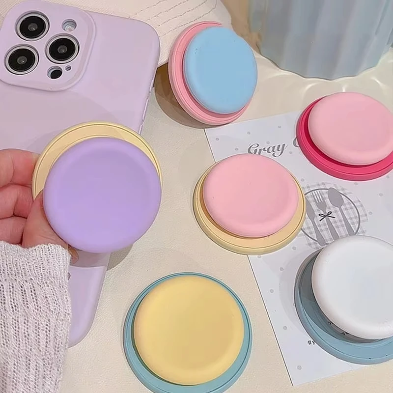 Bonito macaron silicone redondo suporte magnético aperto tok griptok suporte do telefone para iphone 15 para almofada magsafe smart tok