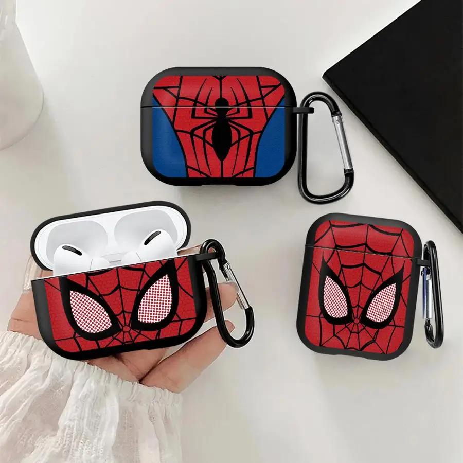 Casos de fone de ouvido capa para airpods 1 2 pro3 3 4 pro pro2 design aranha preta