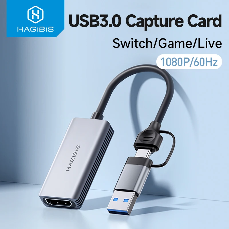 Placa de Captura de Vídeo USB 3.0 Hagibis, Compatível com HDMI para USB/Type-C, Gravador de Jogos MS2130 para Switch, Xbox, PS4/5, Transmissão Ao Vivo
