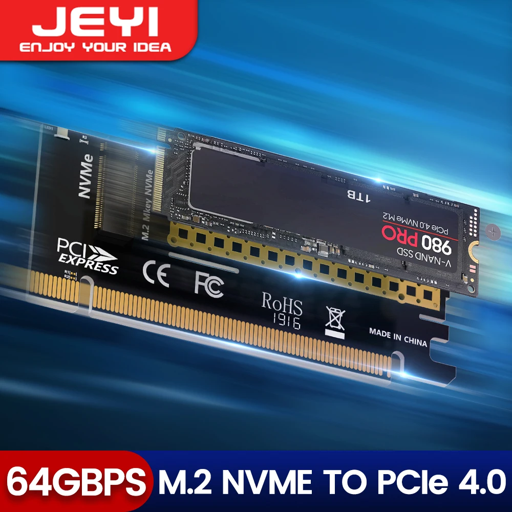 JEYI-M.2 NVME para PCIe 4.0 Adaptador X16, M.2 NVMe SSD para PCI-e 4.0, Placa de Expansão, Suporta 2280, 60, 43, 30, Unidades de Estado Sólido