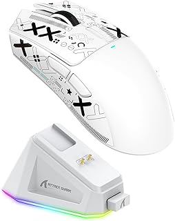 Mouse de Jogo ATTACK SHARK X11 com Base de Carregamento Magnético, Sensor de Jogo PixArt PAW3311, Mouse Sem Fio/A Cabo BT/2.4G, 22000 DPI (Branco)