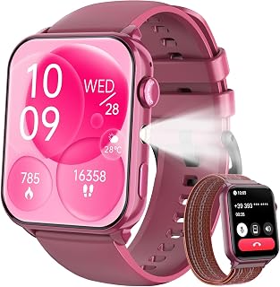 Smartwatch Feminino 1.91" com Luz LED - Tela Full Touch, 100+ Modos Esportivos, Chamadas Bluetooth, Assistente de Voz, Compatível iOS/Android, 2 Pulseiras (Roxo)