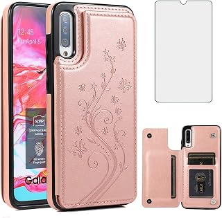 Capa de telefone para Samsung Galaxy A70 A70S com protetor de tela de vidro temperado e suporte de cartão capa carteira suporte flip acessórios de celular de couro Glaxay A 70 70s Gaxaly 70A 2019