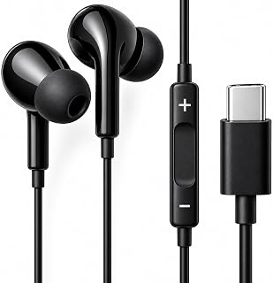Fones De Ouvido Com Fio Tipo C Intra Auricular Microfone Integrado Compativel iPhone 15 15 Pro 15 Pro Max 16 16 Pro Max 17 Com Fio Fones Estéreo Compatíveis ANDROID LG Qualidade Premium Preto