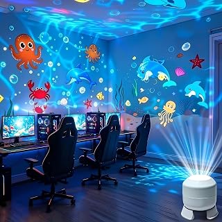 Projetor de oceano para quarto, luz de projeção LED dinâmica rotativa