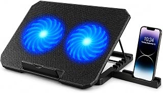 Base Cooler para Notebook com 2 Ventiladores de 14 cm, Suporte Refrigerado com 8 Níveis de Inclinação, LED Azul e USB, para Notebooks de 12 a 17 Polegadas